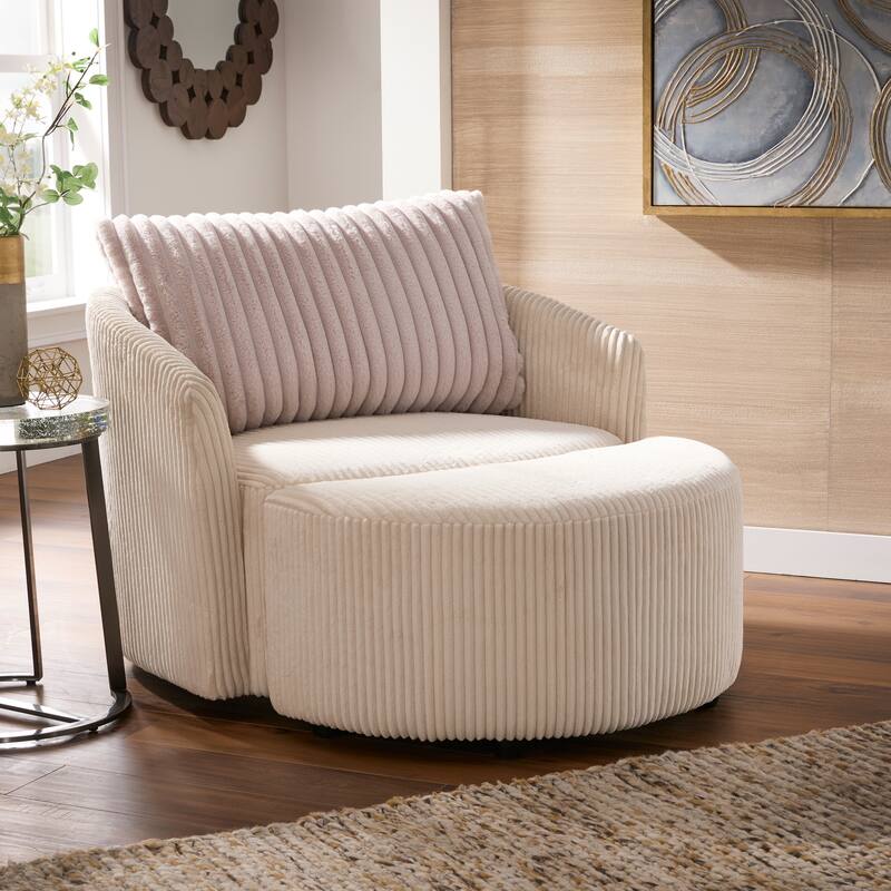 Sligo Oversized Wale Corduroy Swivel Accent Chair with Furry Channel Pillow and Ottoman by iNSPIRE Q Bold