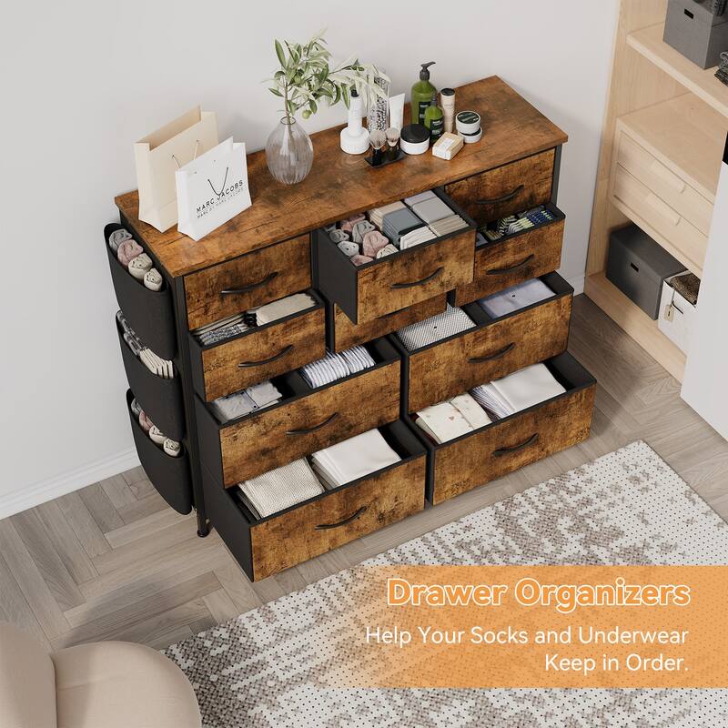 10 Drawer Dresser, Storage Organizer Unit with Fabric