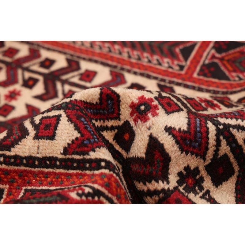 ECARPETGALLERY Hand-knotted Baluch Ivory, Red Wool Rug - 3'5 x 6'1