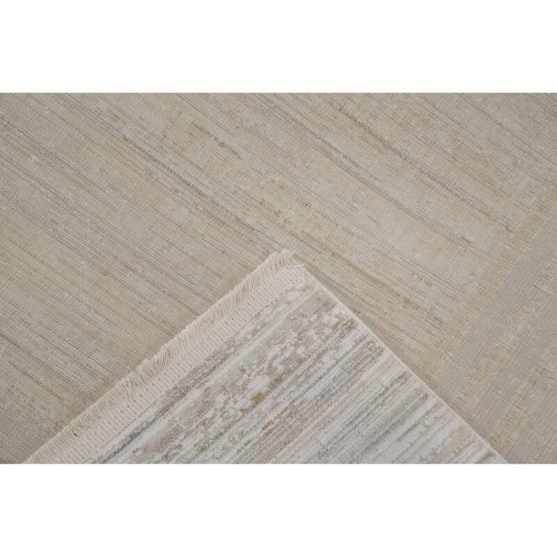 Machine Made Oriental Polyester Carpet Geometric Beige & Ivories Distressed Area Rug - 7' 5'' X 5' 2''