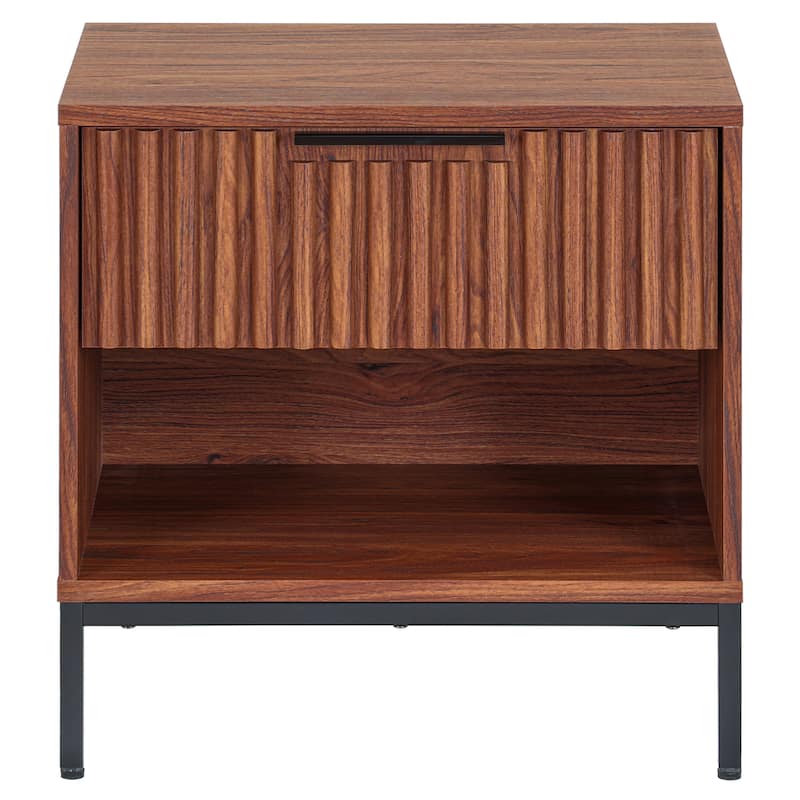 SAFAVIEH Home Lylia 1-Drawer Nightstand - Walnut/Black