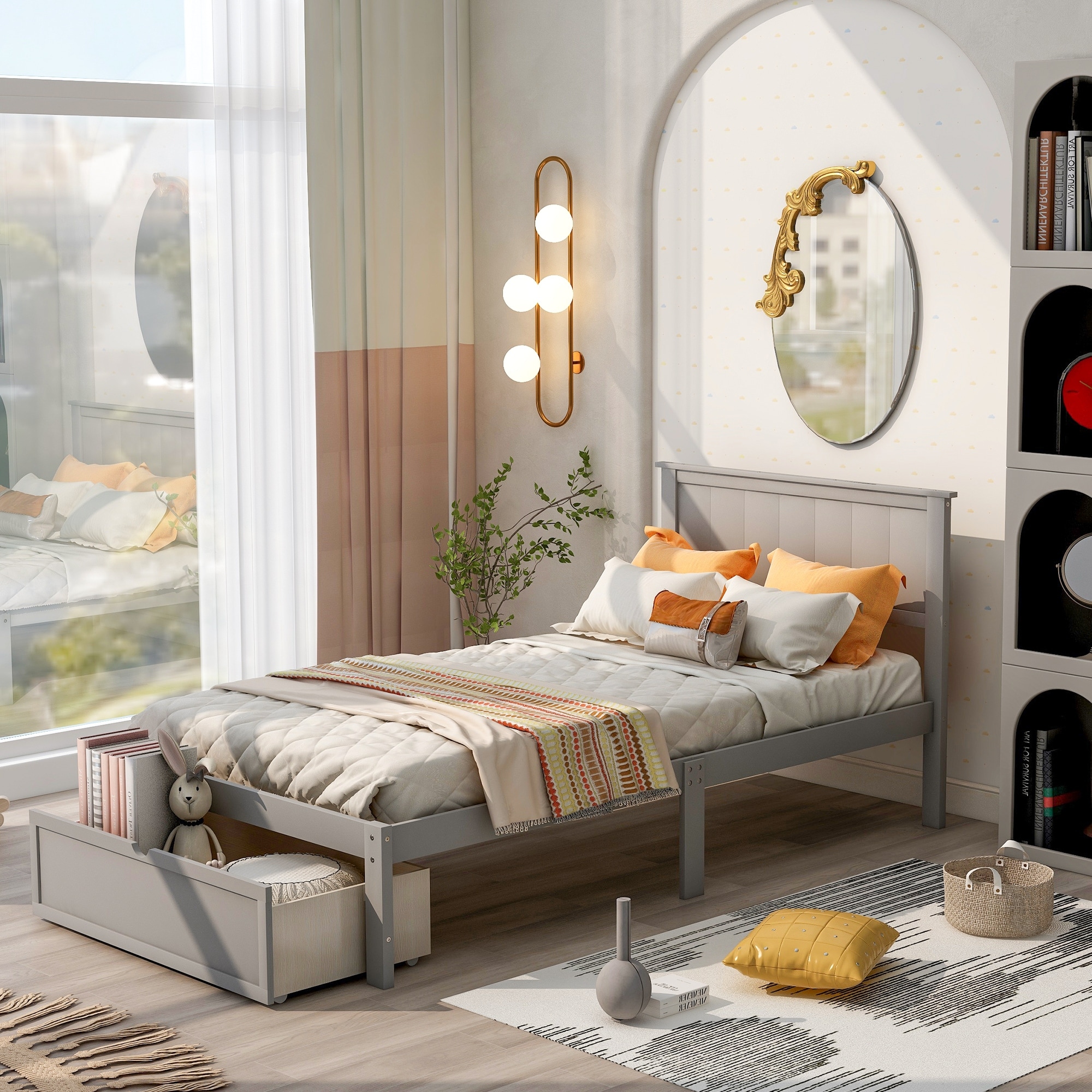 Scandinavian platform on sale bed with storage
