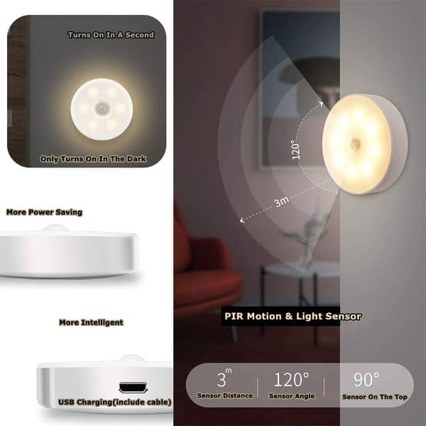 Motion Sensor 6 LED Safe Light Bars with Power Adapter for Under