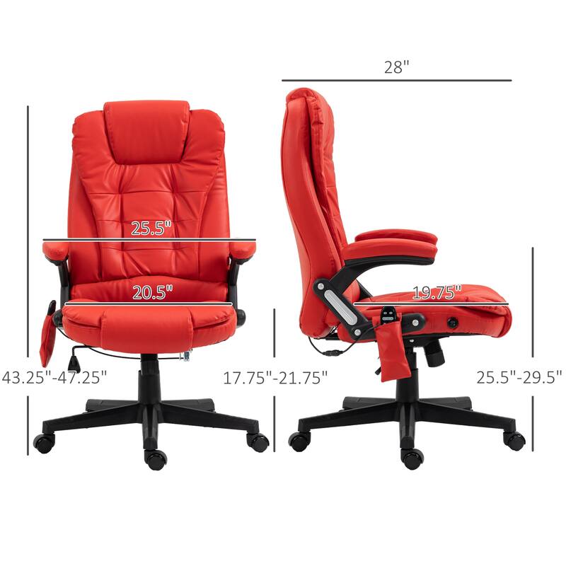 PU Leather 360° Swivel High Back Office Recliner with Vibration Massage, Lumbar Heating, and Adjustable Height