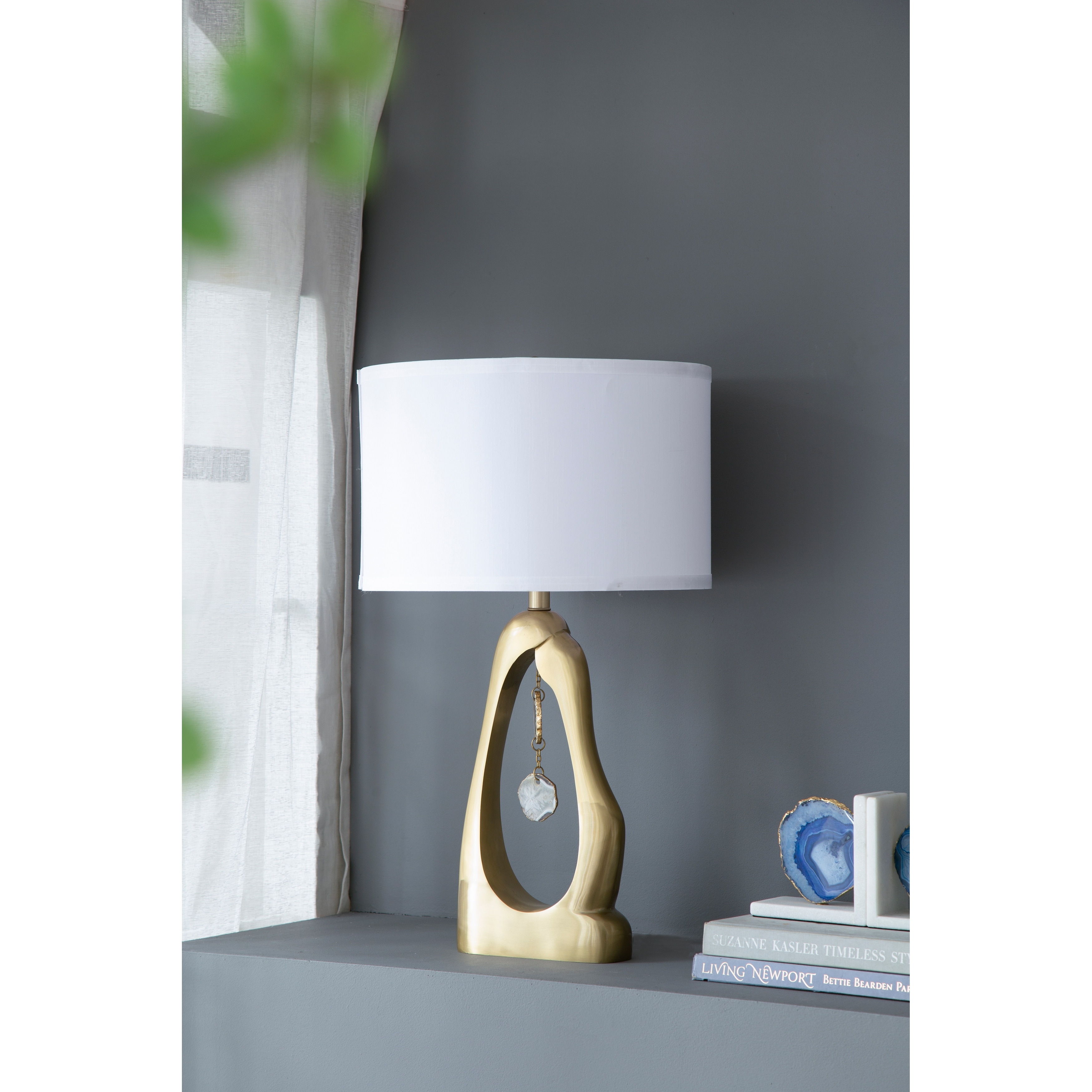 D16x27.5" Gold Geode Shaped Table Lamp with White Drum Shade