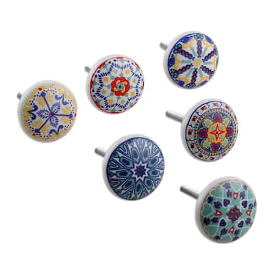 Novica Handmade Moroccan Fantasy Ceramic Knobs (Set Of 6)