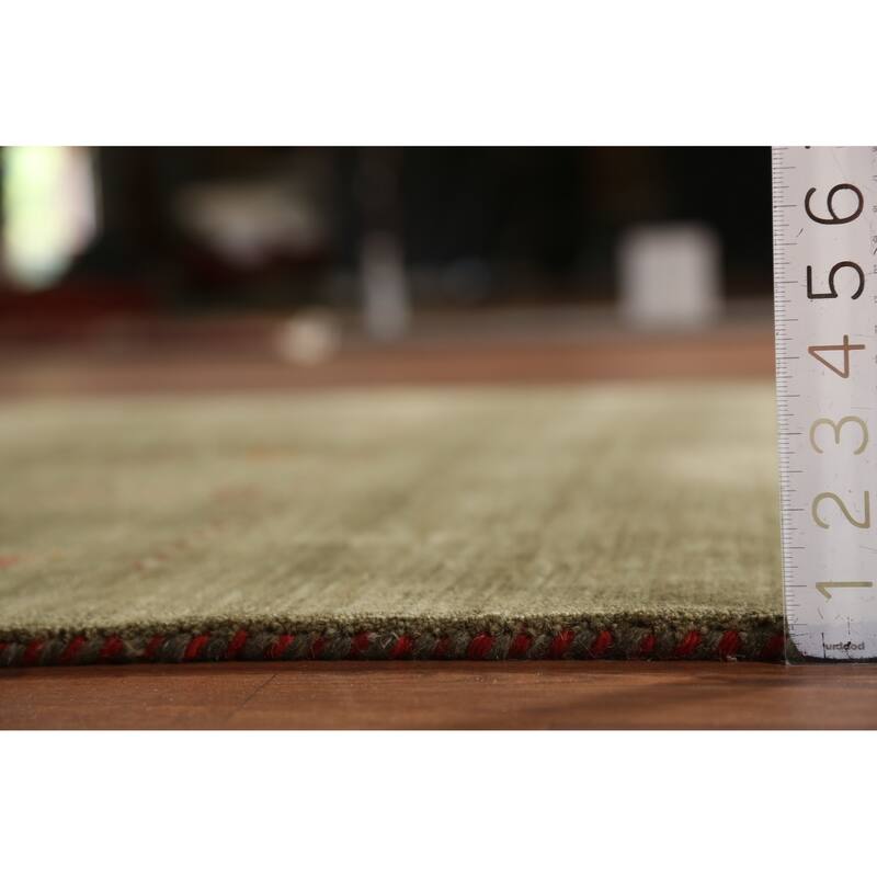 Green Gabbeh Indian Area Rug Handmade Tribal Modern Wool Carpet - 5'1" x 7'7"