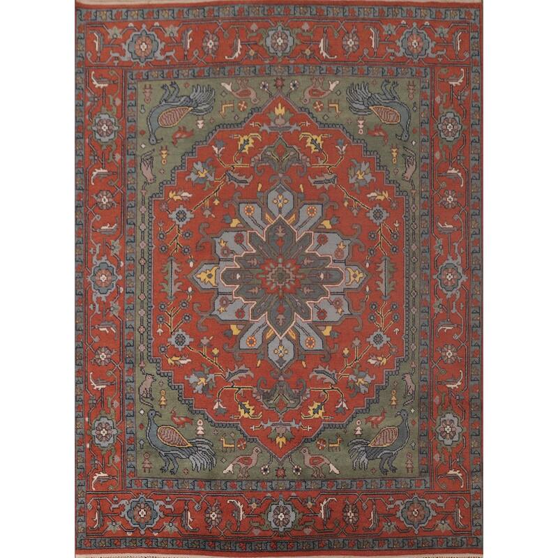 Traditional Orange Ziegler Area Rug Hand-Knotted Wool Carpet - 8'0"x 9'11"