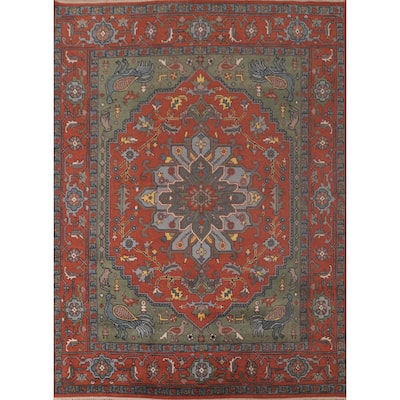Traditional Orange Ziegler Area Rug Hand-Knotted Wool Carpet - 8'0"x 9'11"