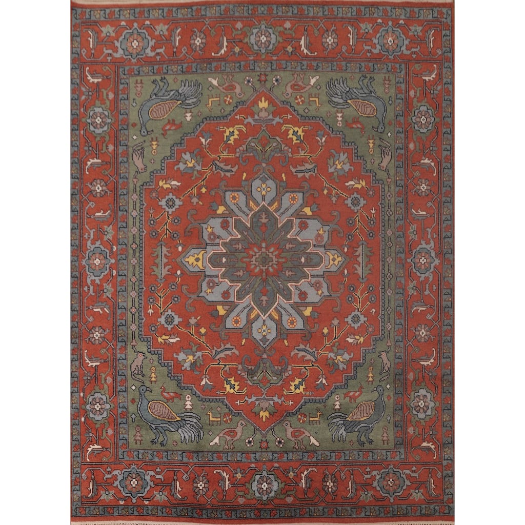 Traditional Orange Ziegler Area Rug Hand-Knotted Wool Carpet - 8'0"x 9'11"