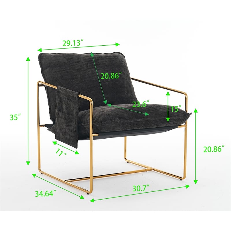 Upholstered Hanging Armchair with Arm PocketsMetal Frame (Set of 2)