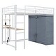 preview thumbnail 10 of 78, Full Size Metal Loft Bed with Workstation Desk, Built-In Shelves, LED Light Strip, Power Outlet & Hanging Wardrobe Storage