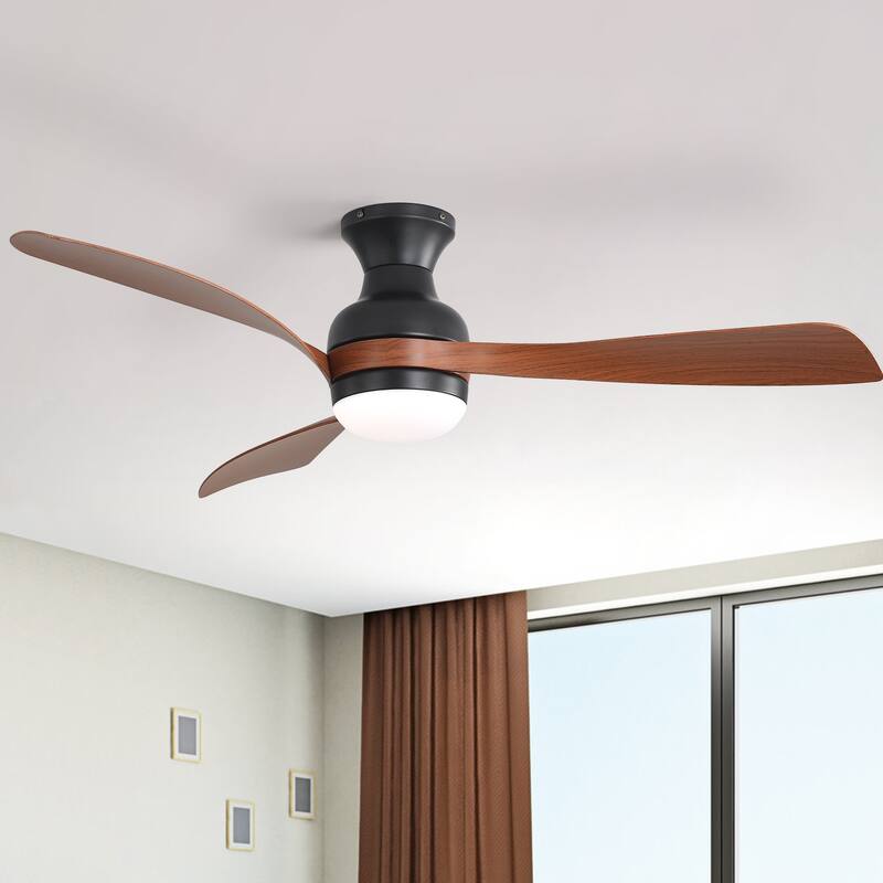 52-inch Ceiling Fan With Reversible DC Motor and 18W LED Light,Remote Control,3 ABS Blades,Dimmable and Timable - Brown