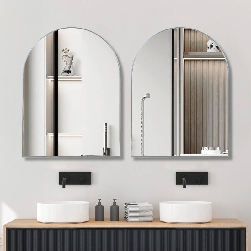 30x40 Inch Metal Framed Arched Bathroom Mirror for Wall