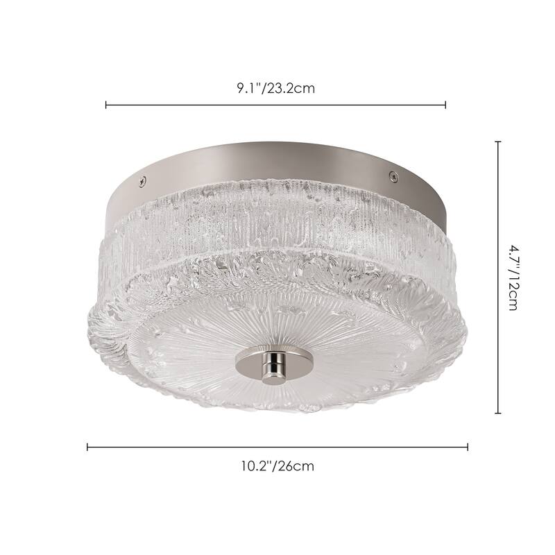 Mid-Century Modern Chrome Dome Round Cage Dimmable Integrated LED Textured Glass Flush Mount Light - Silver