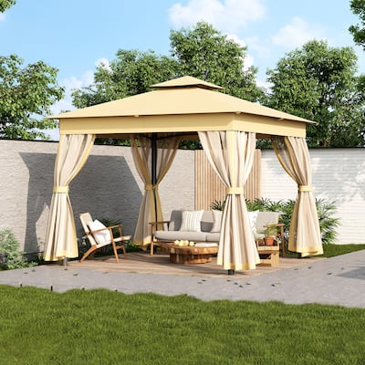 10x10 Outdoor Gazebo Tent with Double Roofs, Patio Gazebo with Mosquito Netting, Patio Canopy
