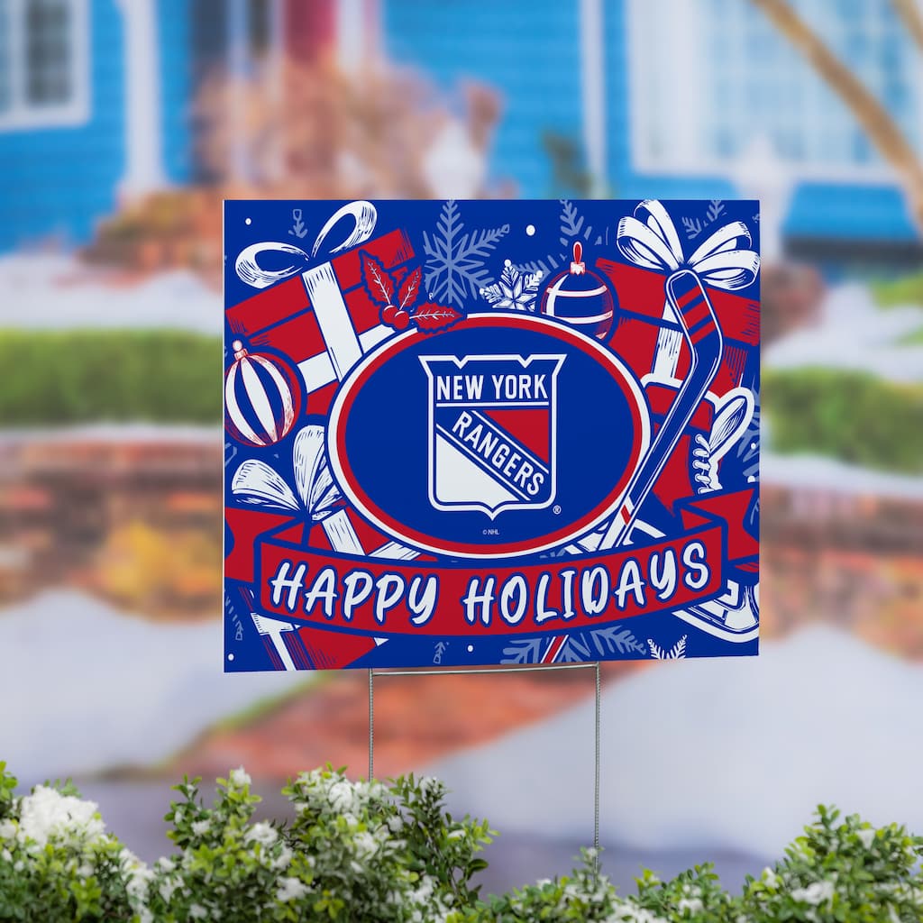 New York Rangers Yard Sign, Happy Holidays - 24" x 18"