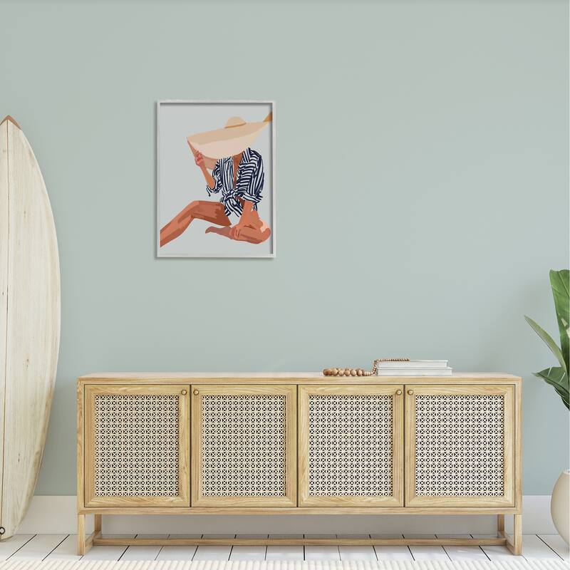 Stupell Woman Obscured By Sun Hat Summer Beach Portrait Framed Wall Art, Design by Amelia Noyes