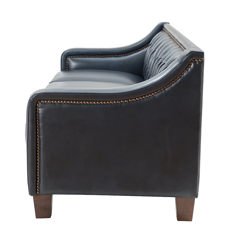 Mateo 82.28" Wide Transitional Genuine Leather Sofa with Nailhead Trim and Button-Tufted Back
