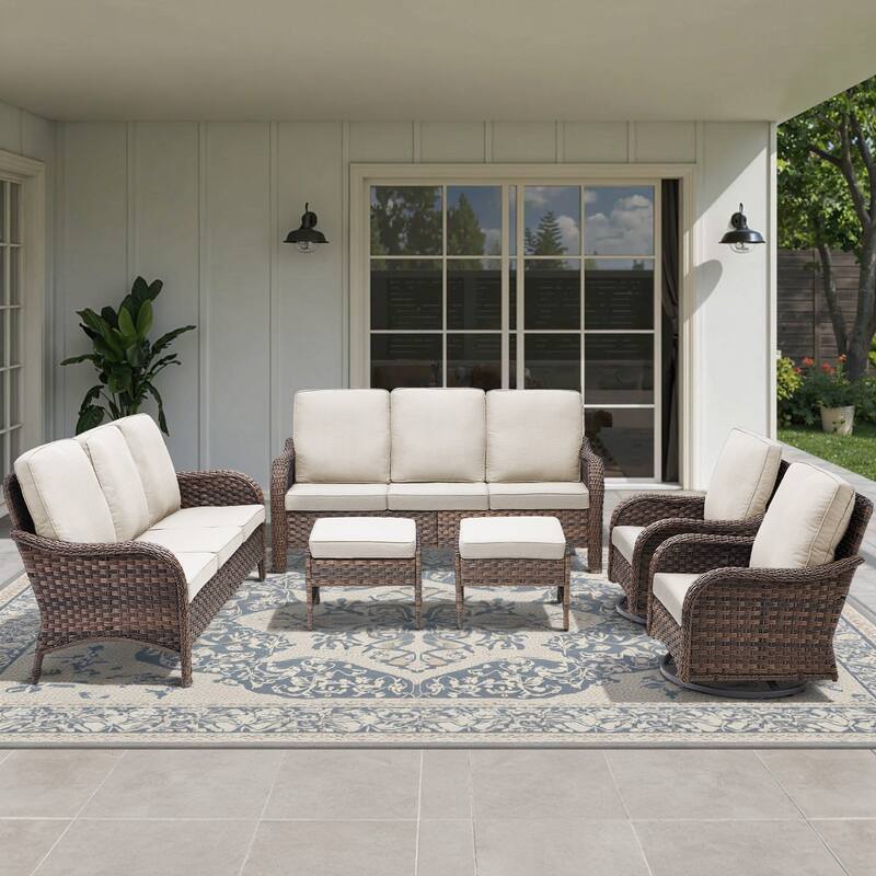 Cavira 6-Piece Outdoor Patio Brown Wicker Sofa Set with Olefin Cushions