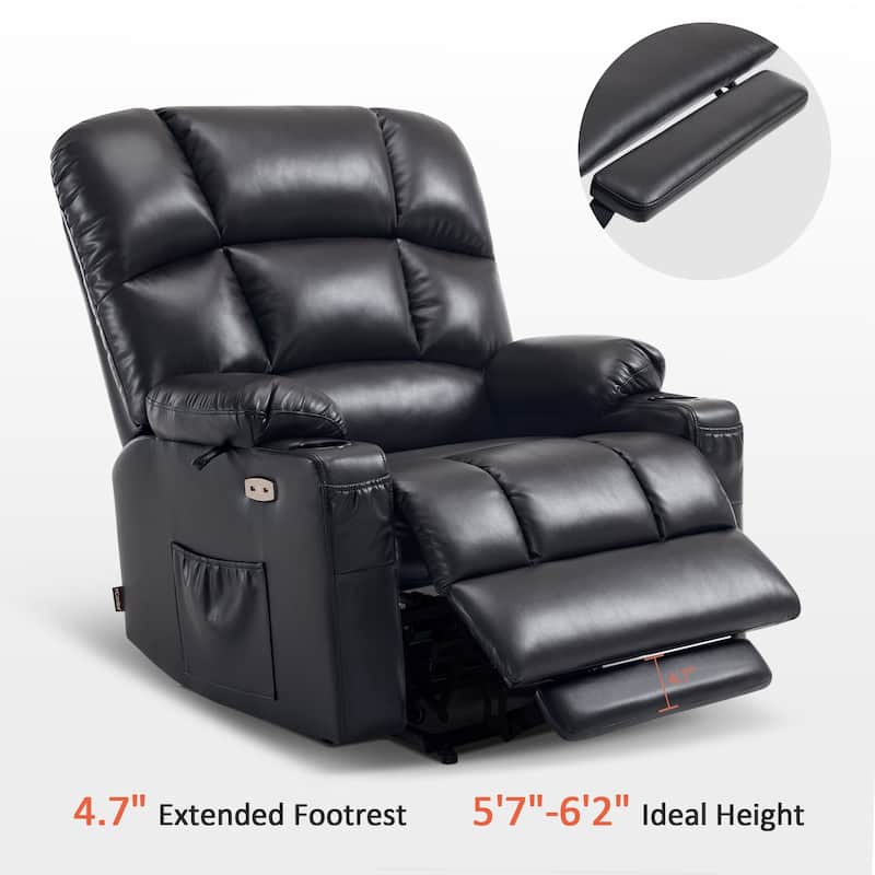 MCombo Large-Wide Lay Flat Dual Motor Power Lift Recliner Chair Sofa with Massage and Heat, Faux Leather R7688