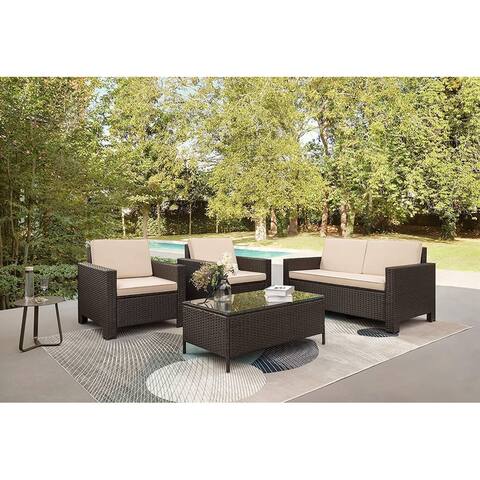 Homall 4 Pieces Outdoor Patio Furniture Sets Rattan Chair