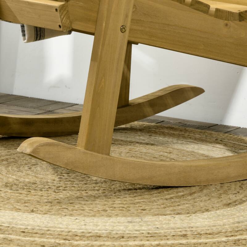 Outdoor Traditional Slatted Wood Rocking Chair with Armrests and High Backrest