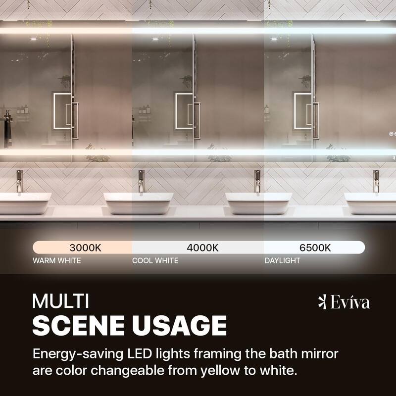 Eviva Glow 48" x 36" Rectangular Modern Frameless Mirror - Clear