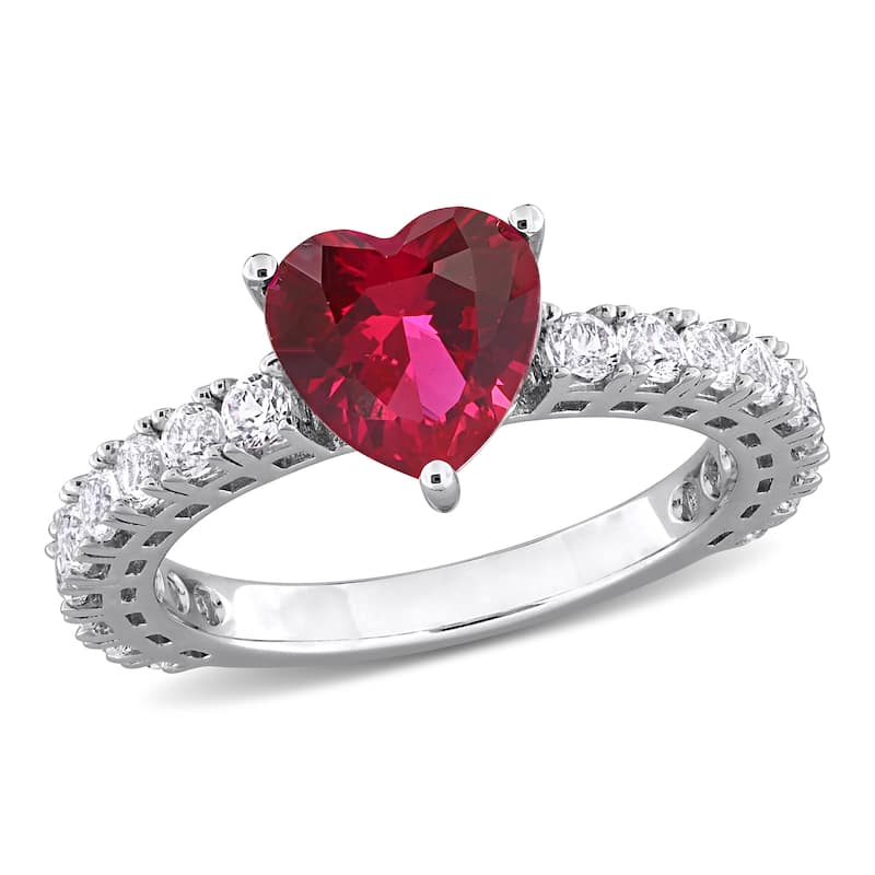 Miadora 3 7/8ct TGW Created Ruby and Created White Sapphire Heart Ring Sterling Silver