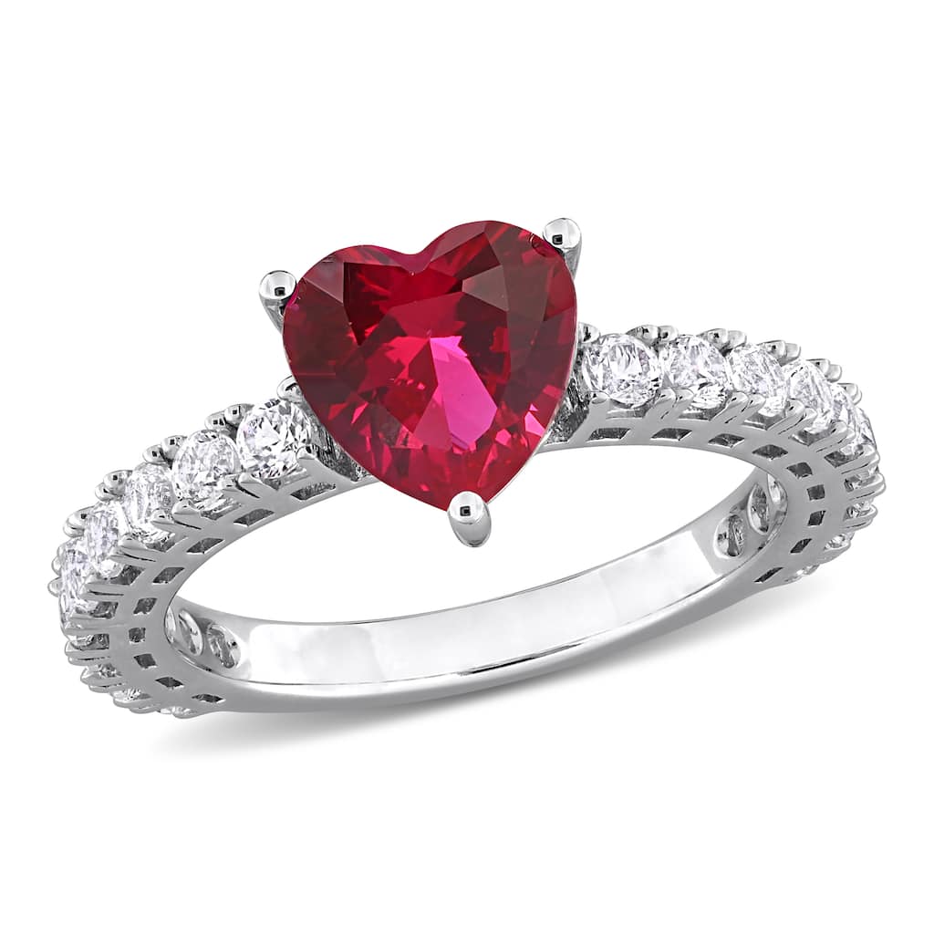 Miadora 3 7/8ct TGW Created Ruby and Created White Sapphire Heart Ring Sterling Silver