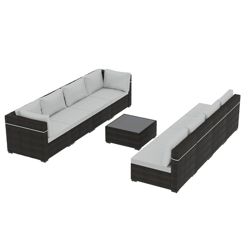 Patio Watcher Outdoor 8 Seater Rattan Sectional Set with Cusions and Coffe Table