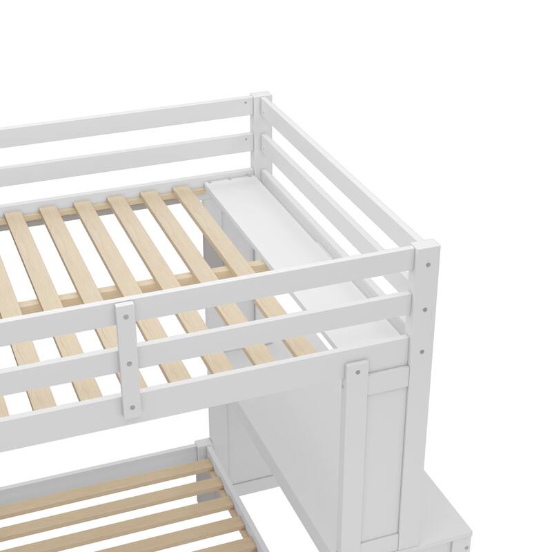 Full Over Twin Bunk Bed with Built-in Desk, Shelves and Wardrobe, Wood Bunk Bed Frame with Platform Bed and Loft Bed