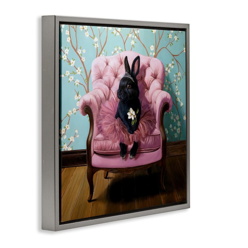 Stupell Girlie Rabbit in Tutu Framed Floater Canvas Wall Art Design By Lucia Heffernan
