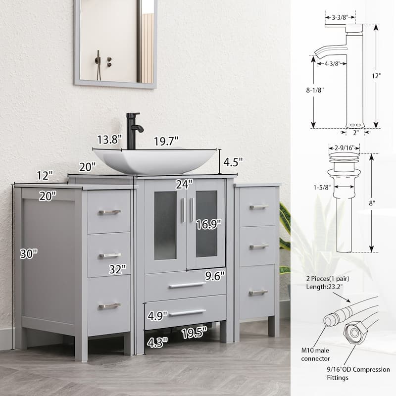 48" Bathroom Vanity Set Vessel Sink Faucet W/ Small Cabinet Combo