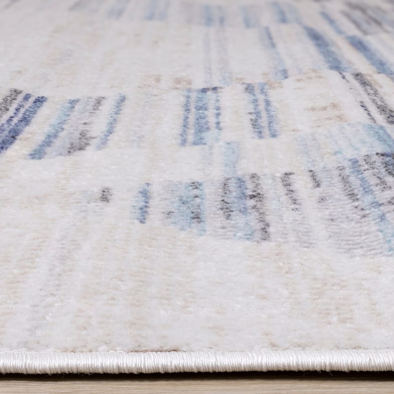 Fitzgerald Collection - Blue/Cream/Grey Distressed Geometric Rug