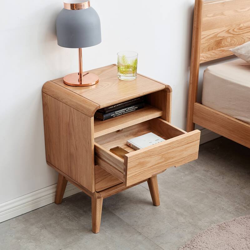 Pure Solid Wood Bedside Cabinet Modern Simple Nightstands Oak Bedside Cabinet Nordic Bedroom Solid Beech Storage Cabinet