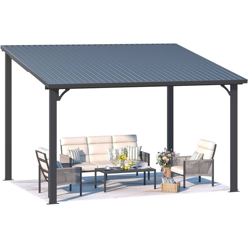 AECOJOY Hardtop Gazebo Outdoor Metal Lean to Pergola Galvanized Steel Roof