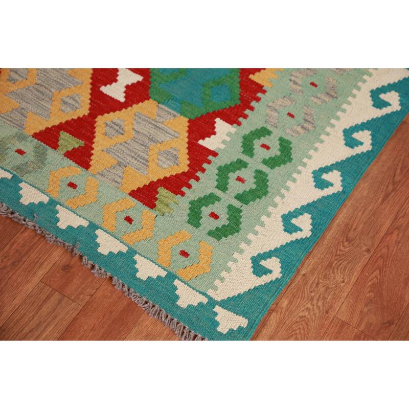 Hand Woven Oriental 100% Wool Carpet Southwestern All-Over Multi-Colored Kilim Area Rug - 8' 4'' X 6' 4''