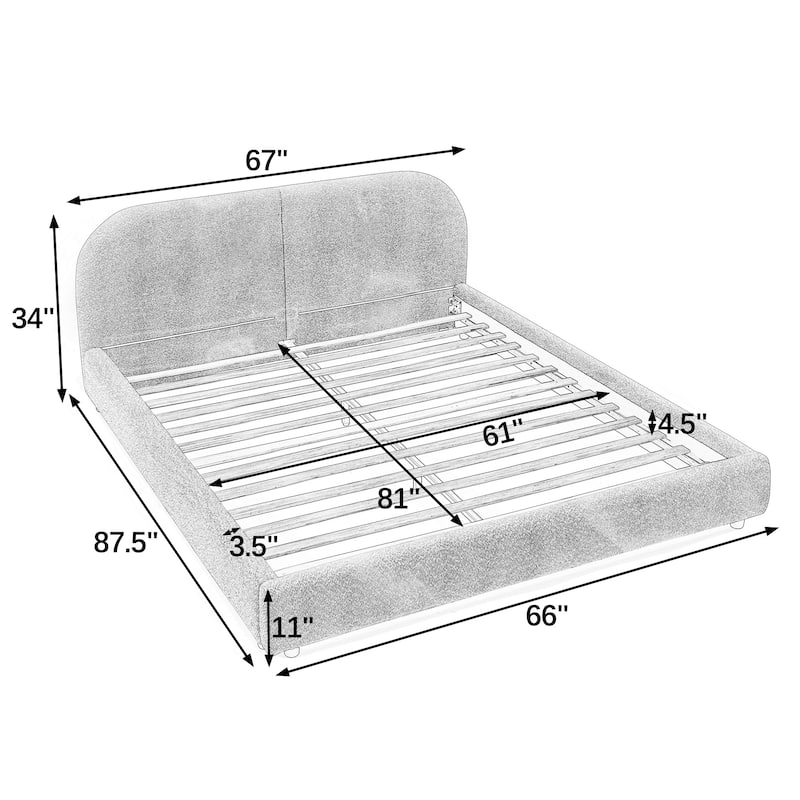Fabric Upholstered Bed Frame Modern American Platform Bed Frame with Curved Headboard/Sturdy Legs Support/No Box Spring Needed