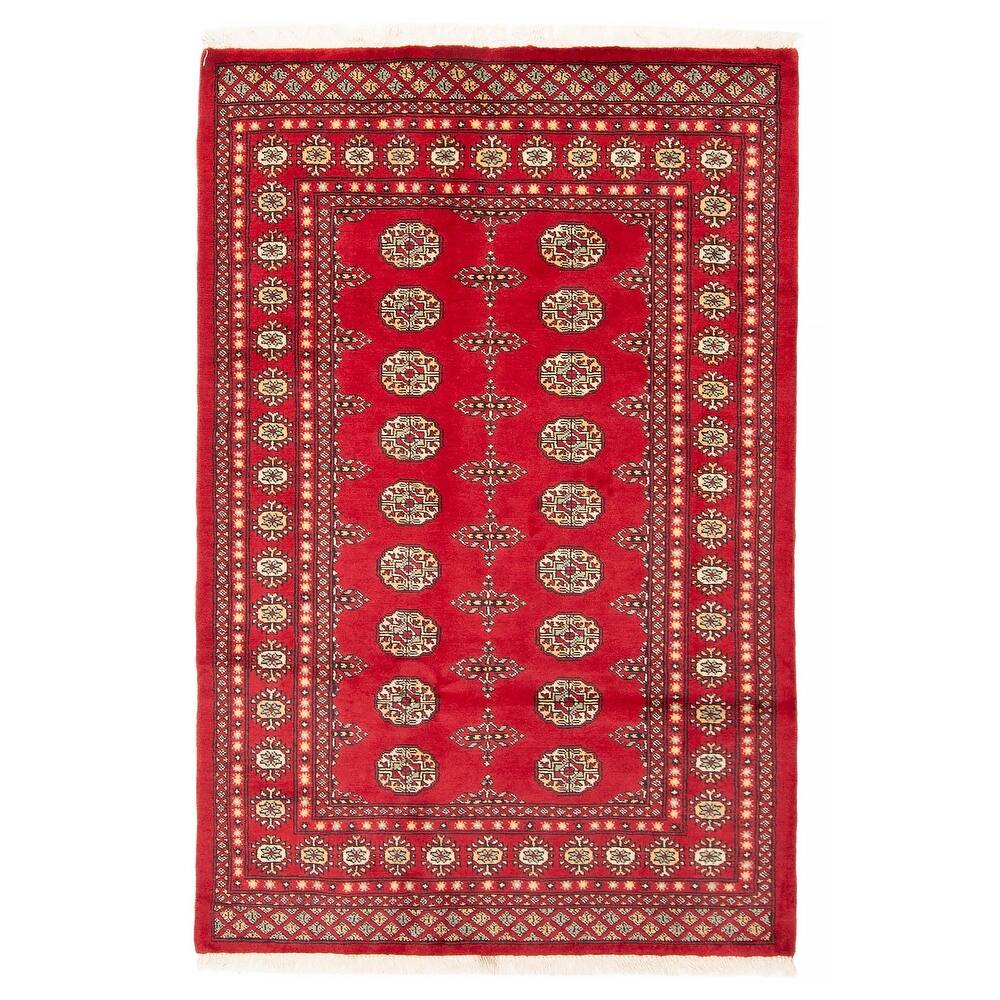 ECARPETGALLERY Hand-knotted Peshawar Bokhara Red Wool Rug - 4'1 x 6'3