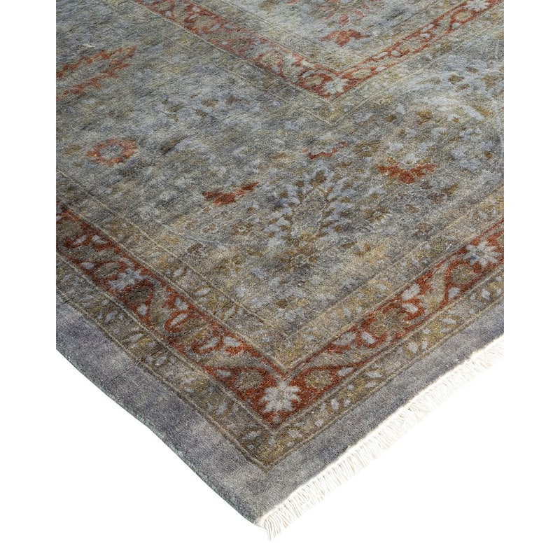 Overton Hand Knotted Wool Vintage Inspired Modern Contemporary Overdyed Gray Area Rug - 10' 0" x 13' 7"