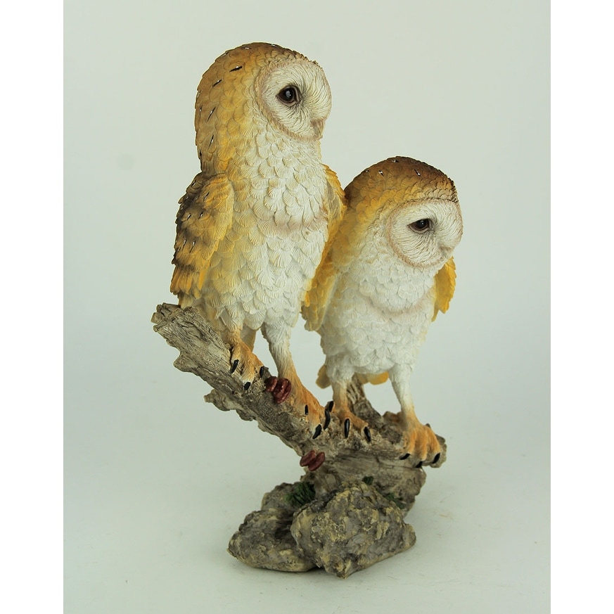Golden Barn Owl pair on branch resin figurine home decor collectible B