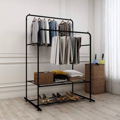 Clothing Rack Freestanding Hanger Double Rods Multifunctional Bedroom