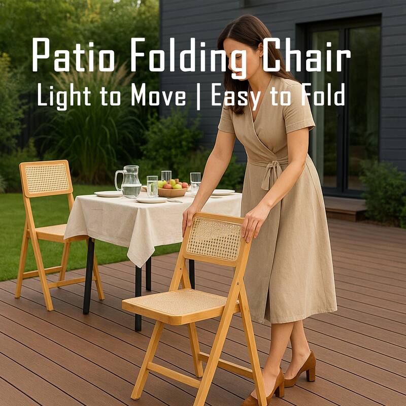 Sand Tristan Bamboo Folding Chairs Set of 2 Portable Indoor Outdoor