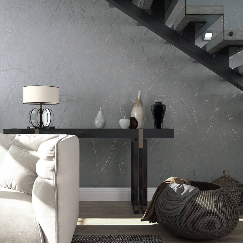 Galerie Wallcoverings Serene Collection Metallic Hues Plaster Effect Vinyl on Non-woven Wallpaper Roll