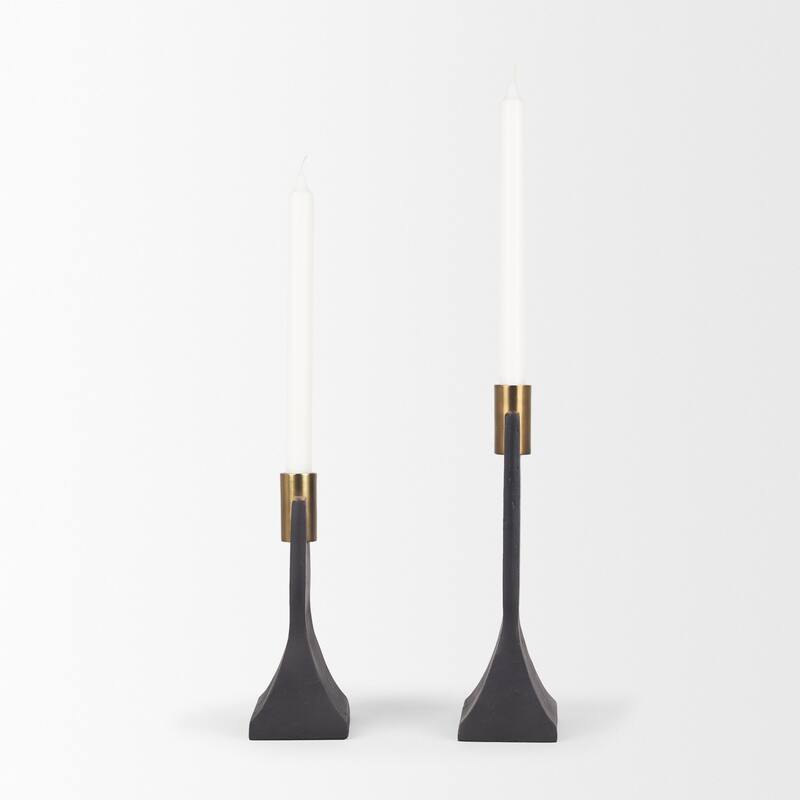 Polli Matte Black w/ Brushed Gold Metal Taper Candleholders (Set of 2)
