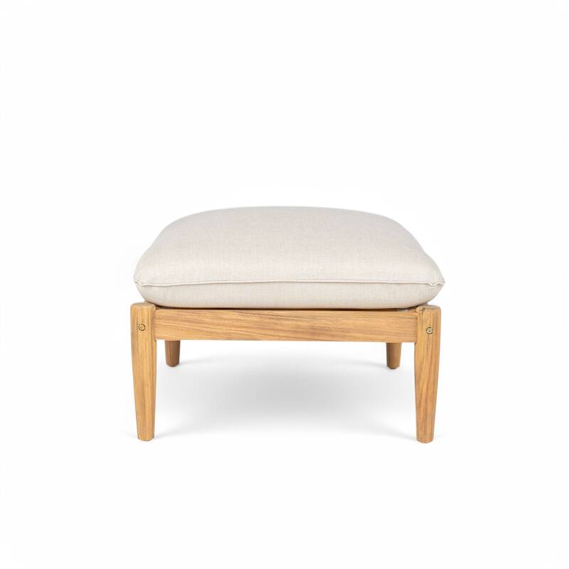 Roomfitters Terassi Outdoor Lounge Chair with Ottoman Acacia Wood Cushioned Patio Seating, Light Teak Beige