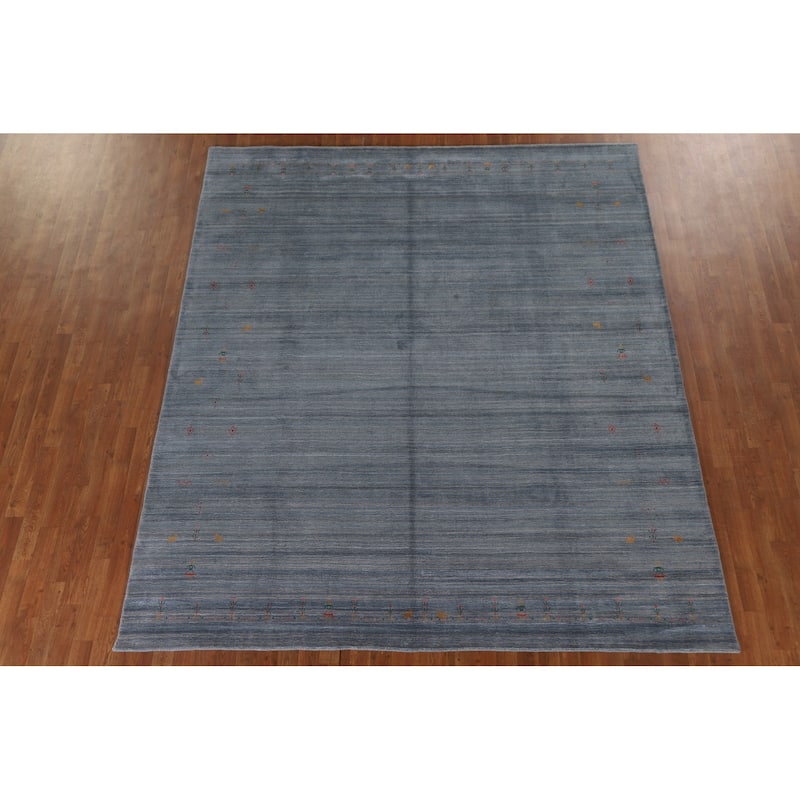 Blue & Gray Gabbeh Oriental Area Rug Handmade Wool Carpet - 8'1"x 9'7"