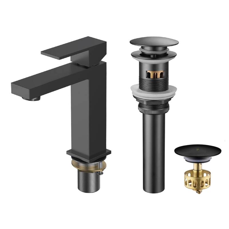 Fine Fixtures Modern Single Hole Bathroom Sink Faucet with Pop-up Drain and Strainer Basket - Black