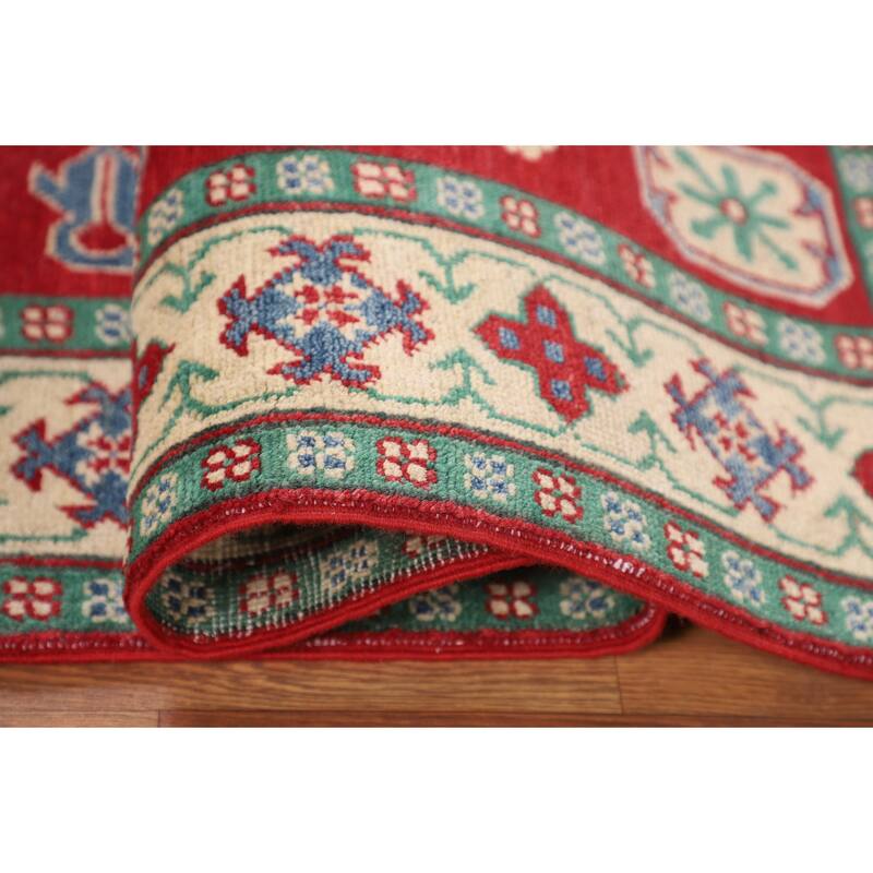 Red Kazak Area Rug Handmade Traditional Wool Carpet - 3'11" x 5'9"